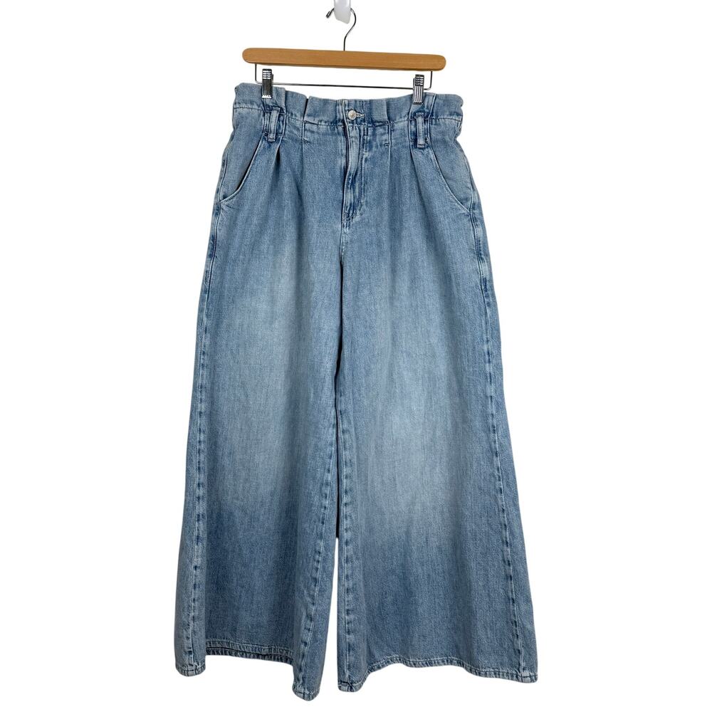 We The Free 100% Cotton Ultra-Wide Leg Jeans Pleated Light Wash Size 30 Boho